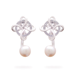 925 Sterling Silver White Gold Plated Pearl Stud Earrings for Women and Girls