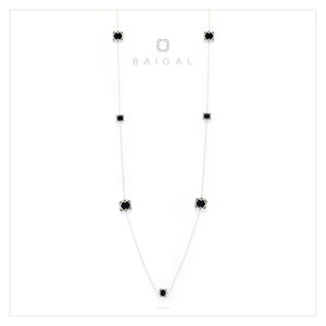 925 Sterling Silver White Gold Platted with Black Onyx Necklace for Women and Girls