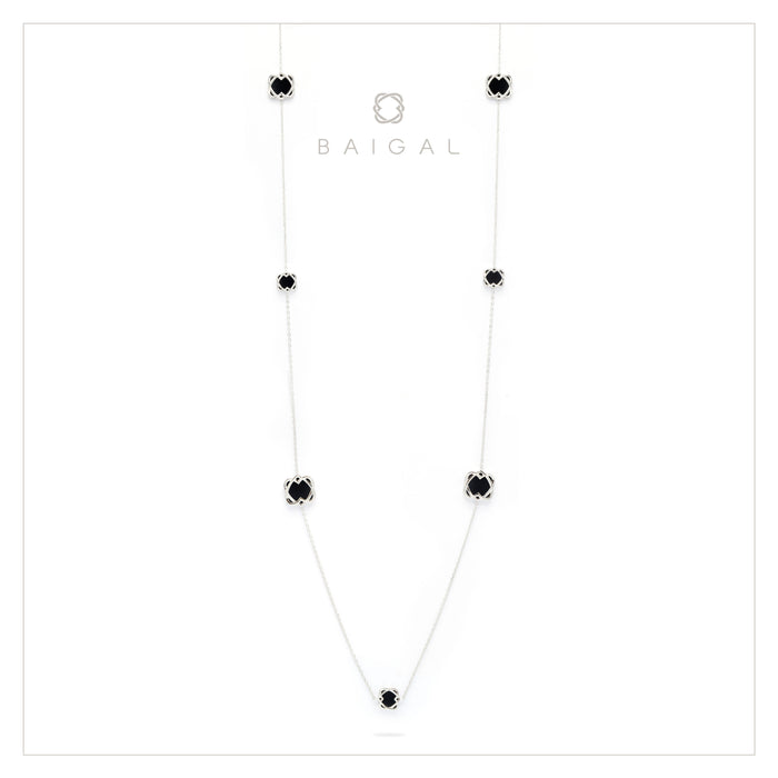 925 Sterling Silver White Gold Platted with Black Onyx Necklace for Women and Girls
